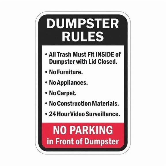Lyle Rflctv Dumpster Rules Sign,18x12in,Alum, T1-1693-EG_12x18 T1-1693-EG_12x18