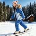 thumbnail image 2 of vdgthytj 2 Piece Snowsuits for Boys Girls Full Zip Contrast Striped Hooded down Jackets Bib Snow Pants Winter Warm Waterproof Outdoor Ski Sets(1-2 Years,Blue), 2 of 8