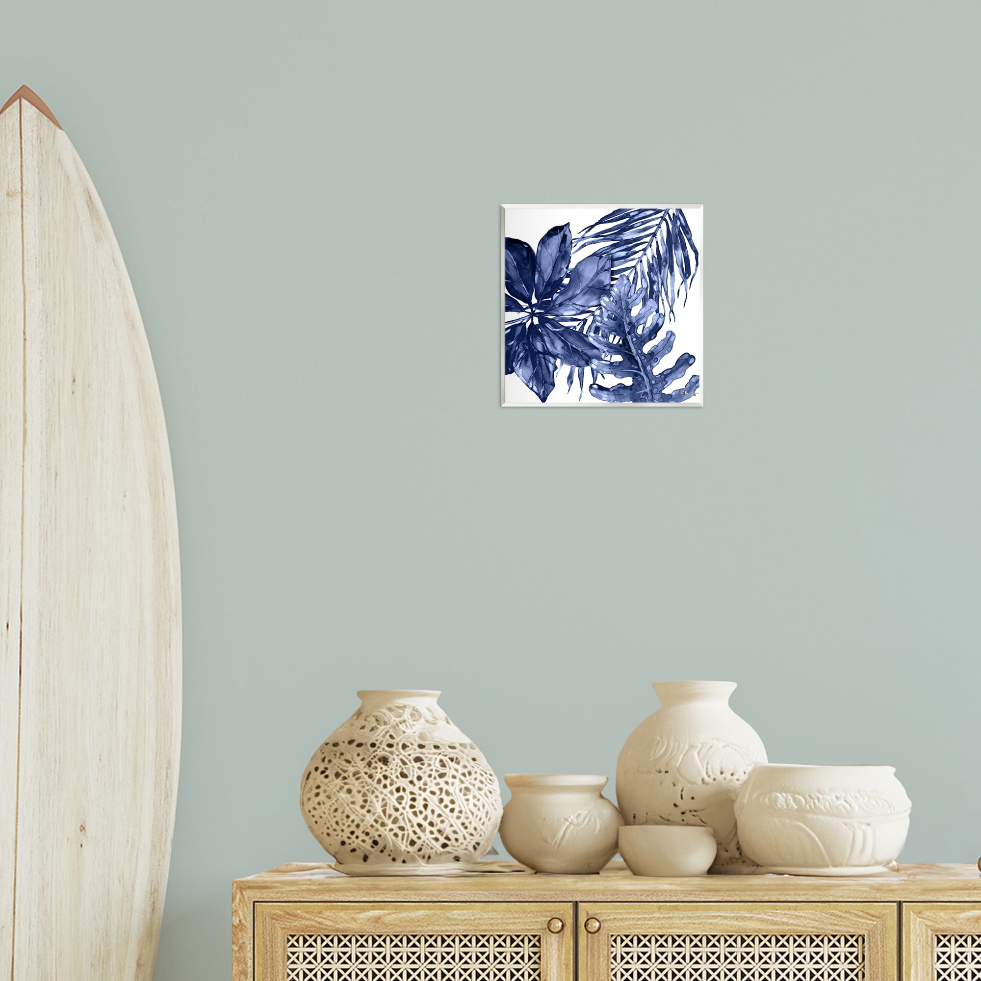 Stupell Industries Blue Hued Plant Leaves Botanical & Floral Painting Unframed Art Print Wall Art, 12 x 12