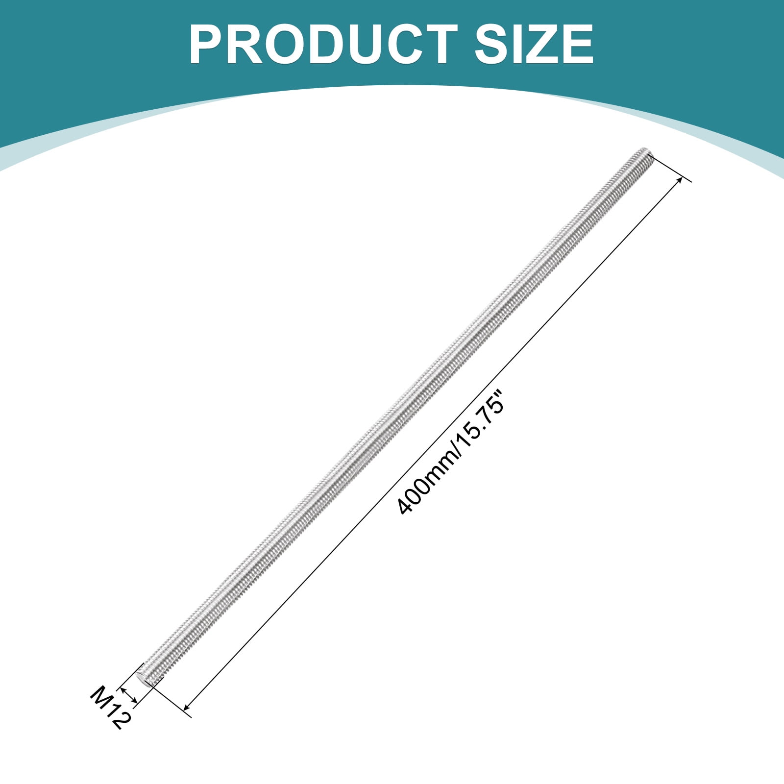 2 Pack Fully Threaded Rod, M12 x 400mm 201 Stainless Steel Right Hand Threads Rods with Nuts and Flat Washer