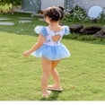 thumbnail image 5 of FINALGANG Toddler Girls One Piece Tutu Swimsuit With Floral Print Square Neck Ruffle Mesh Sleeves Tiered Tulle Skirt For Summer Beach Pool Leisure Swimwear, 5 of 5