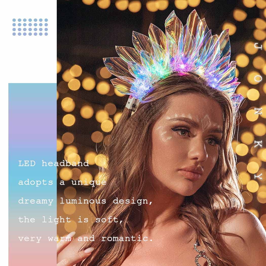 Light Up Crown Headband Glow Rave Party Hair Accessory for Women MODANU Light Up Headband Crown Led Headbands Glow Party Neon  main image 4