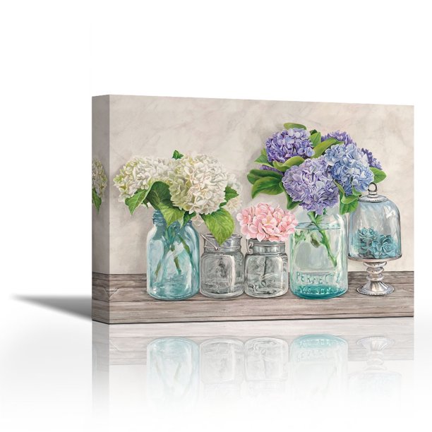 Flowers in Mason Jars (detail) Contemporary Fine Art Giclee on Canvas