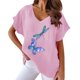 thumbnail image 1 of Gibobby Camisetas de verano para mujer Camiseta informal suelta con cuello en V y estampado mariposas manga corta para mujer(Rojo,M), 1 of 2