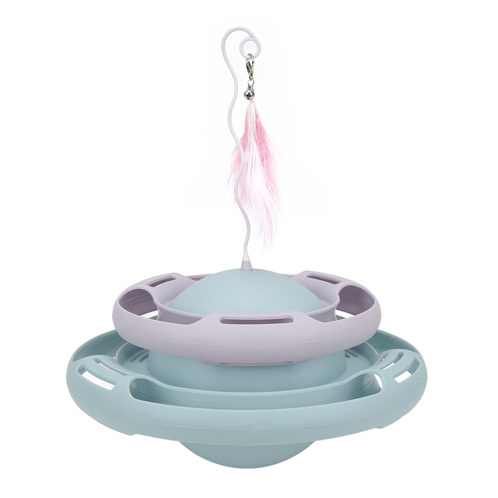 BIMZUC Interactive Cat Turntable Toy with Teaser Wand, Puzzle Track Ball Kitten Toys, Light Blue/Purple, 9.8 in / 25 cm