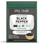 SPICE TRAIN Black Peppercorns (8oz), USDA Organic Pepper