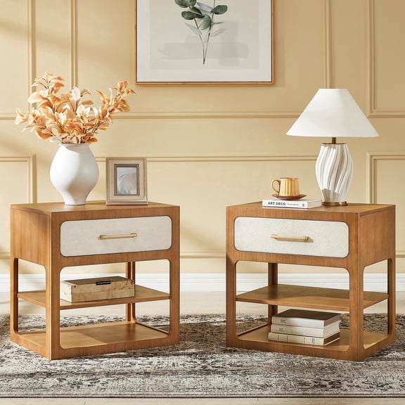 Morden Fort Nightstand Set of 2, Wood Modern Bedside Table for Bedroom, Living Room, Removable Drawer, Natural Wood Finish
