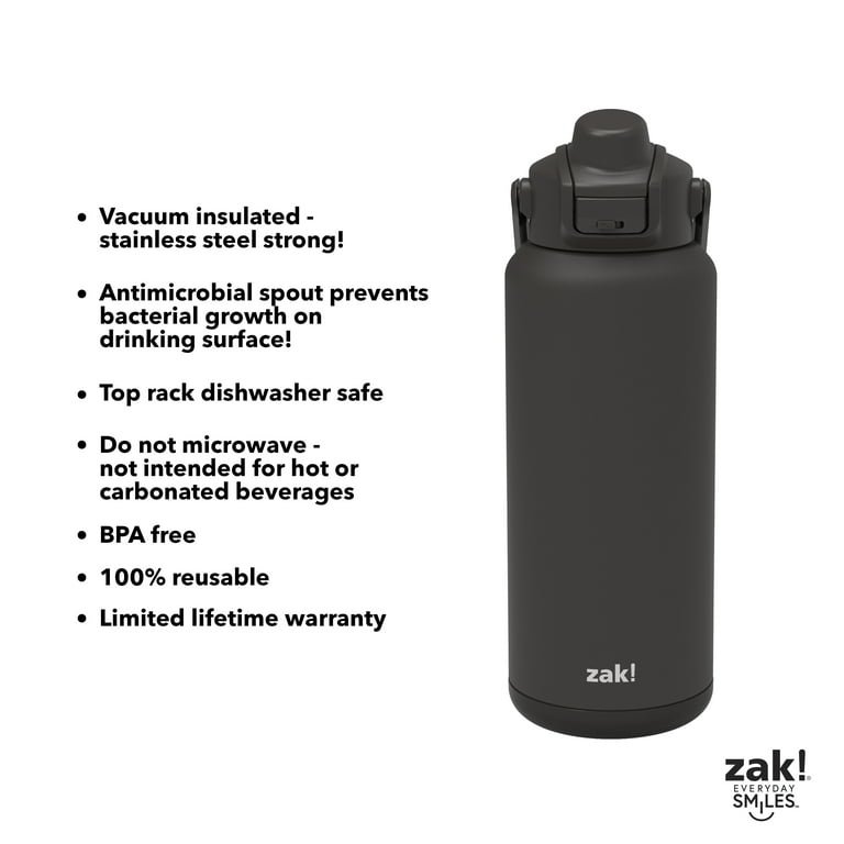 Zak Designs Lincoln 14oz Stainless Steel Double Wall Insulated Water Bottle  with Leak-Proof Design, BPA Free Reusable, Convenient carry handle for