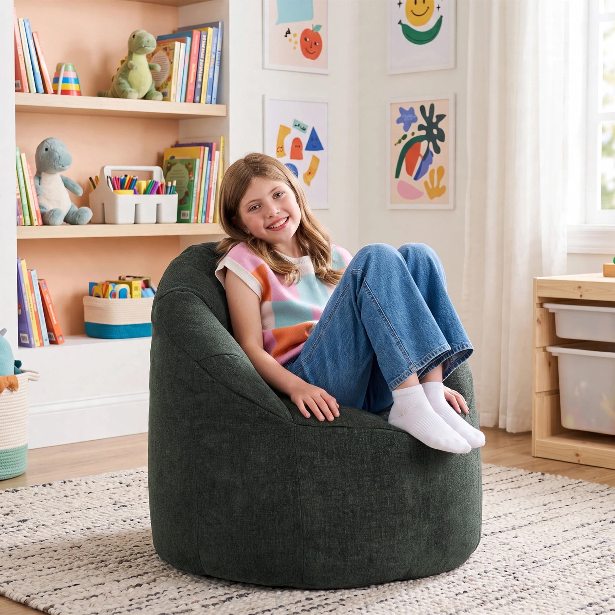 Big Joe Milano Lightweight Kids Bean Bag Chair, Mosswood