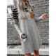 thumbnail image 3 of Vestido corto de manga larga bolsillo rayas costura crewneck moda casual fit vestido para dama gris M, 3 of 6
