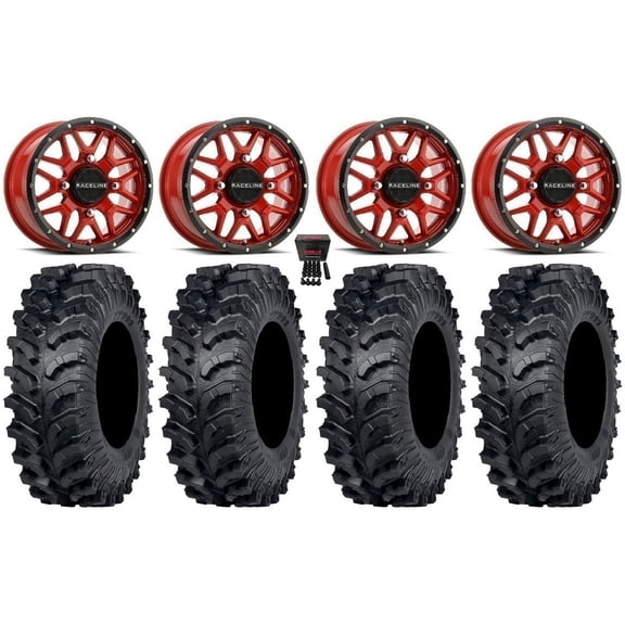 Raceline Krank 15" Wheels Red 30" MT911 Tires Kawasaki Mule Pro FXT
