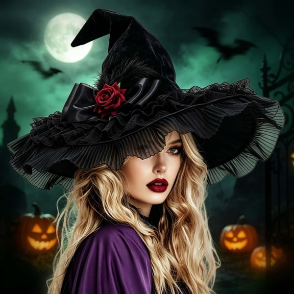 Enchanting Gothic Witch Hat for Cosplay and Halloween Parties Elegant Dark Halloween Accessory for Men and Adults in Play, Black, One Size