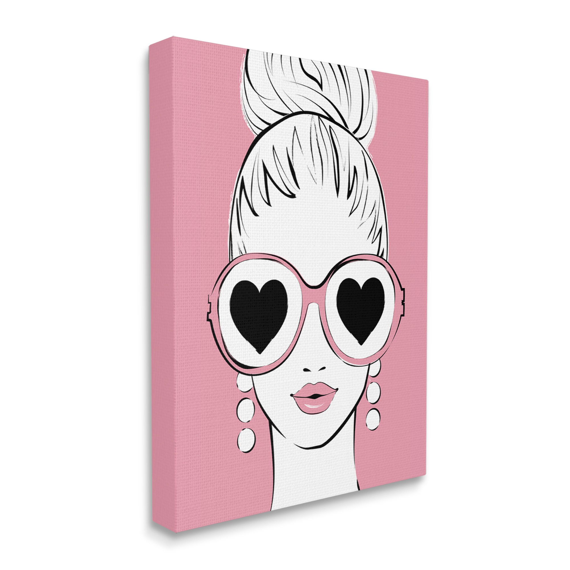 Stupell Industries Fashionable Woman Heart Sunglasses Pink Glam Drawing Graphic Art Gallery Wrapped Canvas Print Wall Art, Design by Martina Pavlova