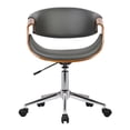 thumbnail image 3 of Armen Living Geneva Mid-Century Office Chair in Chrome finish with Gray Faux Leather and Walnut Veneer Arms, 3 of 8