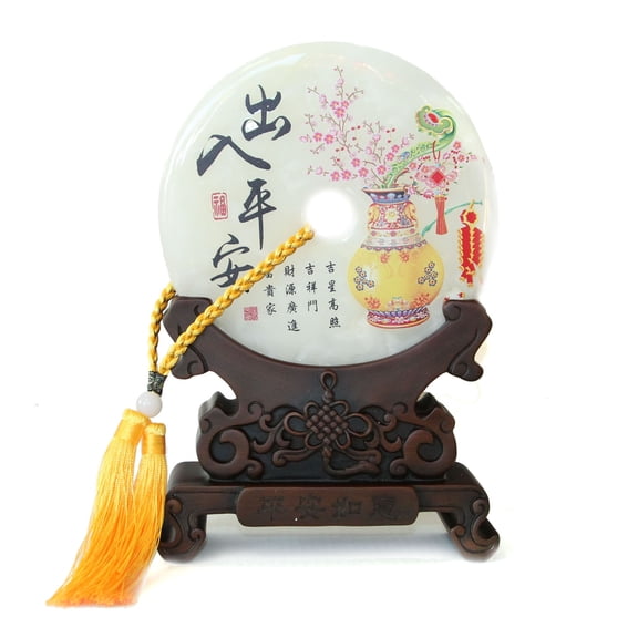 Genuine Jade Display Plate with Oriental Vase Picture and Stand