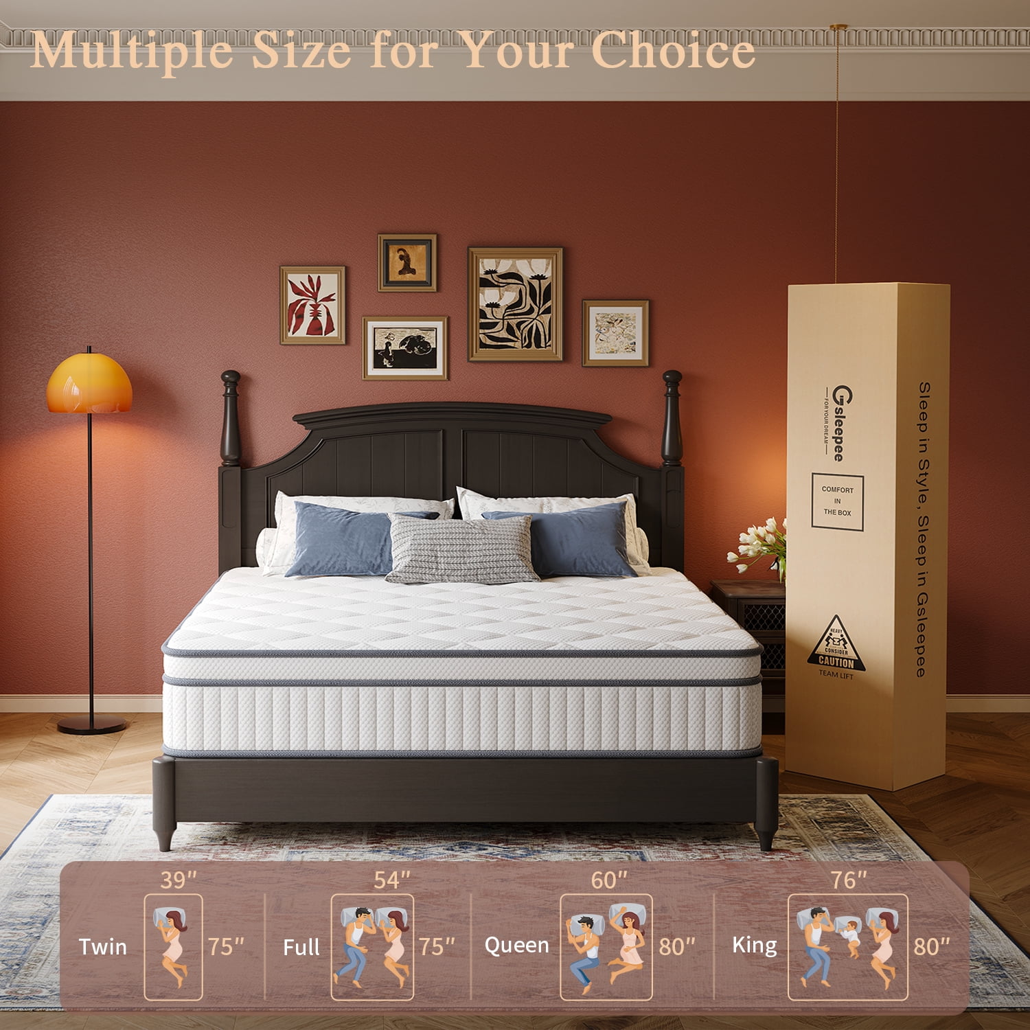 Queen Mattress in a Box, 14 inch Queen Size Medium Hybrid Mattress with Memory Foam and Box Spring