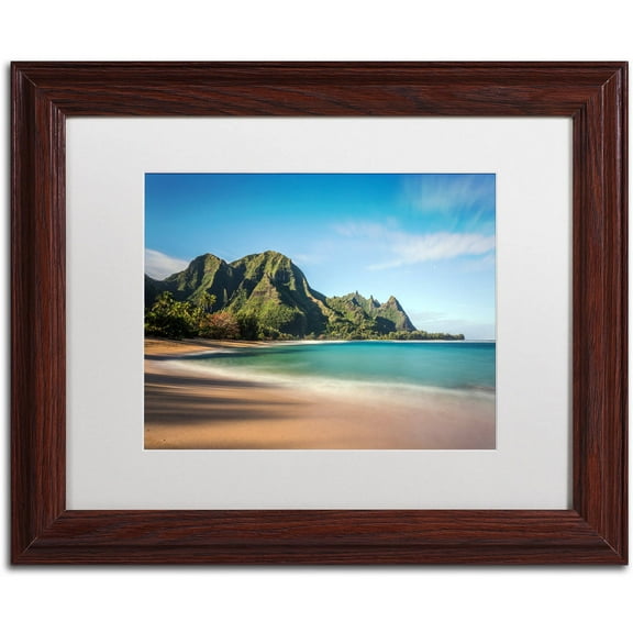 Trademark Fine Art 'Makua Beach Kauai' Canvas Art by Pierre Leclerc, White Matte, Wood Frame