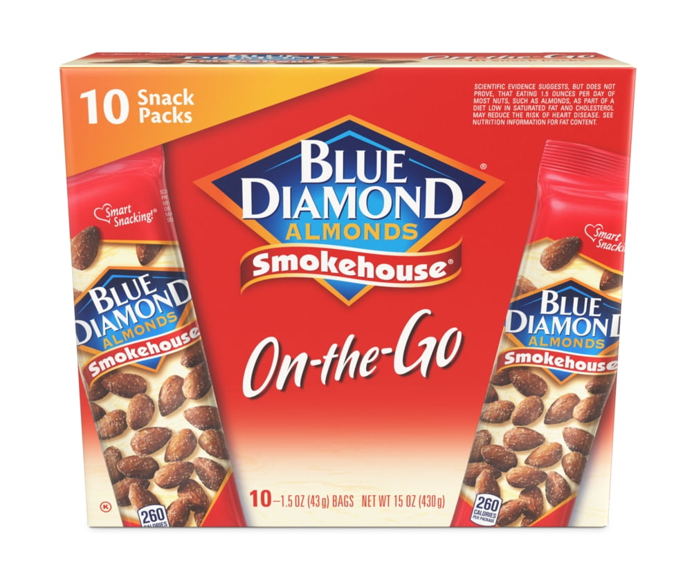 Blue Diamond Almonds, Smokehouse Flavored Snack Nuts, 1.5 oz Single Serve Bags (Pack of 10)