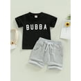 thumbnail image 3 of Musuos Toddler Boys Summer Outfits 6M 12M 18M 24M 3Y Letter Print Short Sleeve Crew Neck T-shirt and Stretch Casual Rolled Shorts Set, 3 of 10