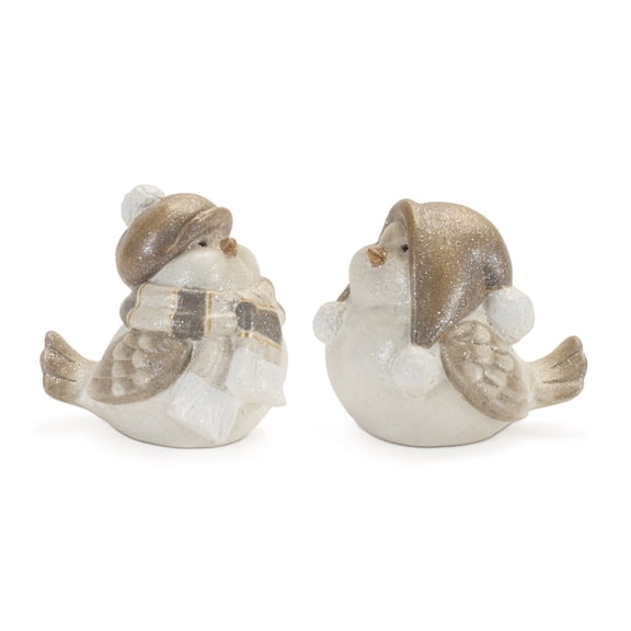 Melrose Glittered Winter Bird Christmas Figurines with Hat - 5.5" - Set of 4