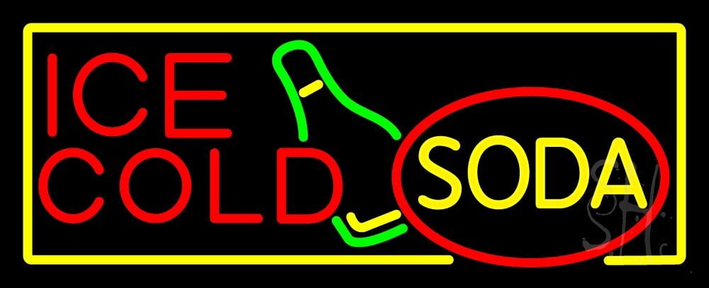Ice Cold Soda With Bottle LED Neon Sign 10 x 24 - inches, Black Square ...