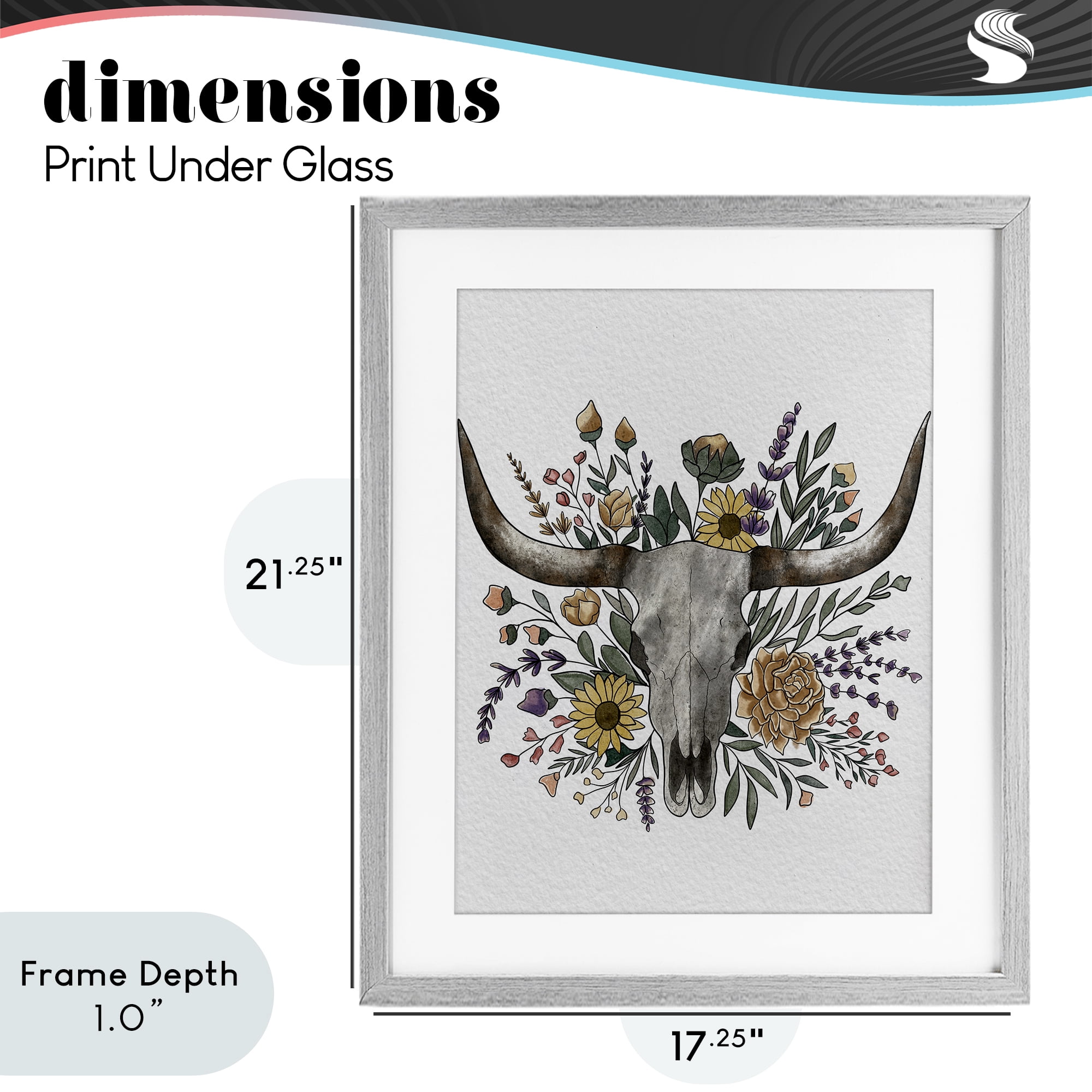 Stupell Industries Boho Wildflower Longhorn Gray Framed Print Under Glass, design by Alisha Kiara Design