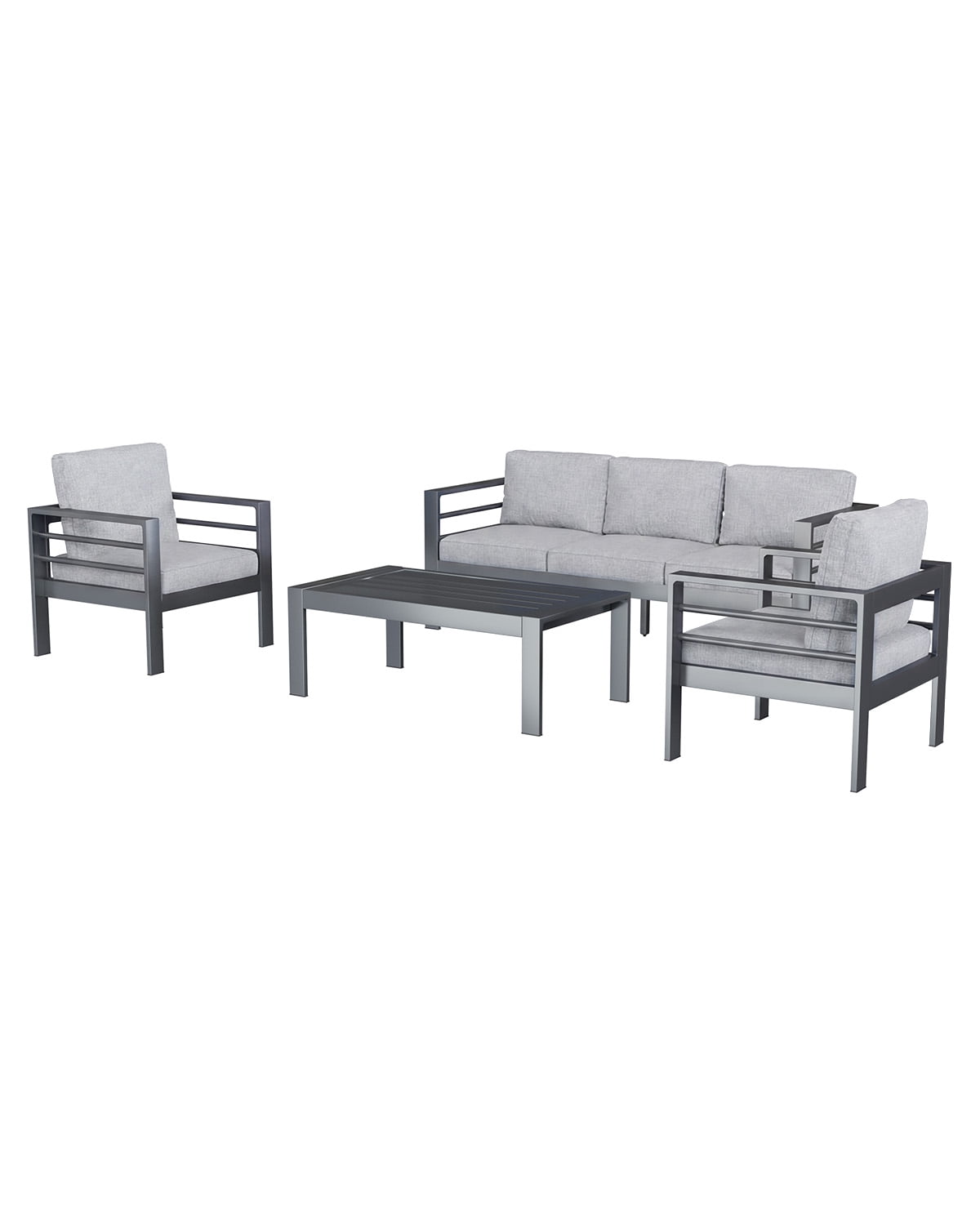 AECOJOY Aluminum Patio Furniture Sets,4 Pieces Outdoor Metal Conversation Sectional Sofa with Coffee Table, Grey