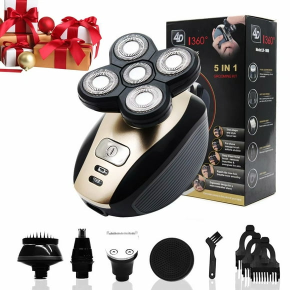 Rasoir Électrique à 5 Têtes Rasoir USB Rechargeable pour Hommes Rasoir pour Tête Chauve pour Tondeuse Tondeuse de Soins Rotatif Sans Fil Tondeuses à Cheveux Cadeaux pour Homme