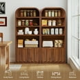 thumbnail image 5 of YOCWO 70" Tall Arched Bookcases with 2 Doors & 4 Shelves, Wooden Bookshelf with Wave Panel and Curved Top for Living Room Office, Walnut, 5 of 8