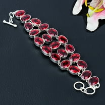 Mozambique Garnet Gemstone Handmade 925 Sterling Silver Bracelet 7-8"