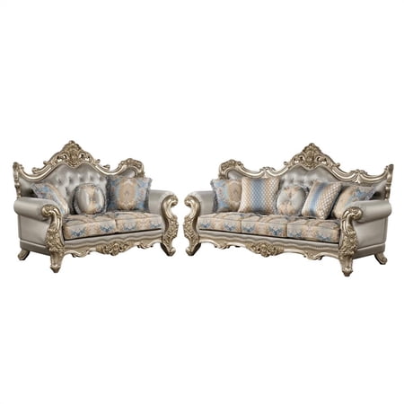 Isabella Traditional 2-Pc Living Room Set in Gray/Gold/Blue