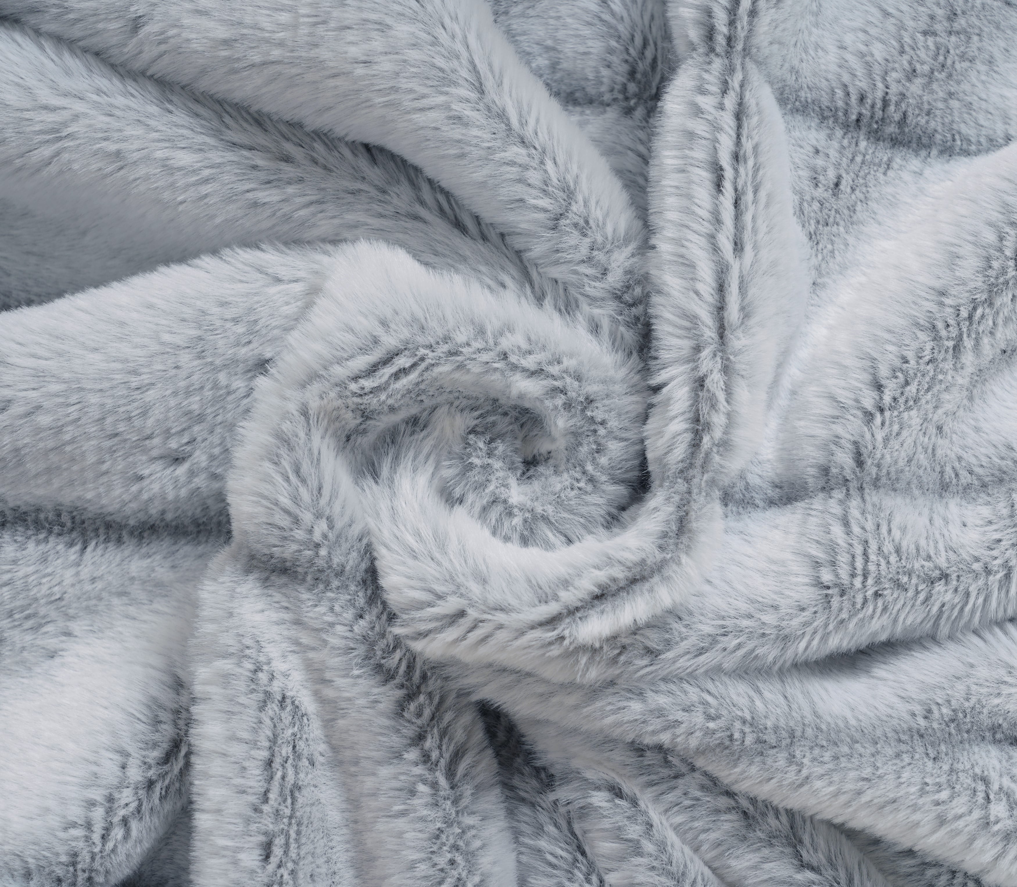 Chaps Faux Fur Plush Soft Ribbed Throw - 50" X 70", Grey