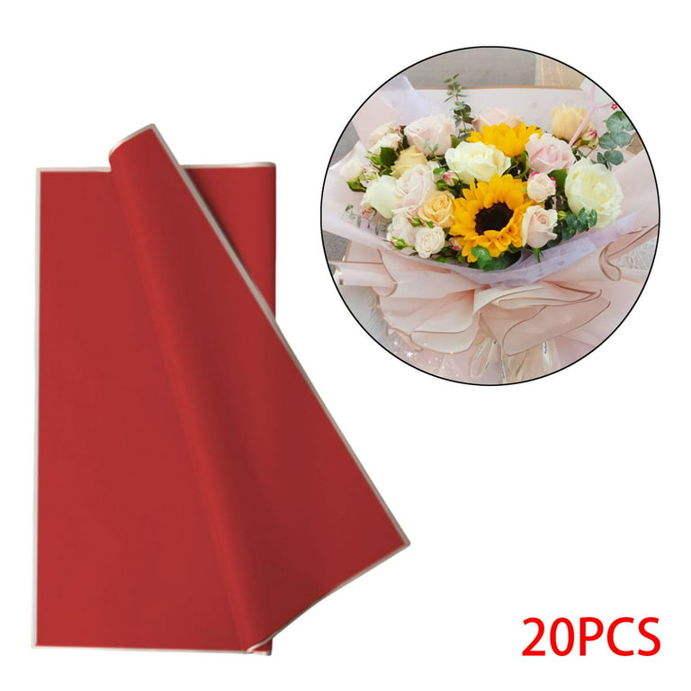 20 Flower Wrapping Sheet Waterproof Decoration Supplies Semi-Transparent  Jelly Foil Gift for Florist DIY Craft Wedding Valenti Red 