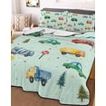 thumbnail image 3 of Quilts Twin Size Bedding Set, Teal Cartoon Truck Lightweight Quilted Comforter, Funny Cute Colorful Car Tree Polka Dot Soft Reversible Bedspread Coverlet with Pillow Covers for All Season, 68" x 86", 3 of 7