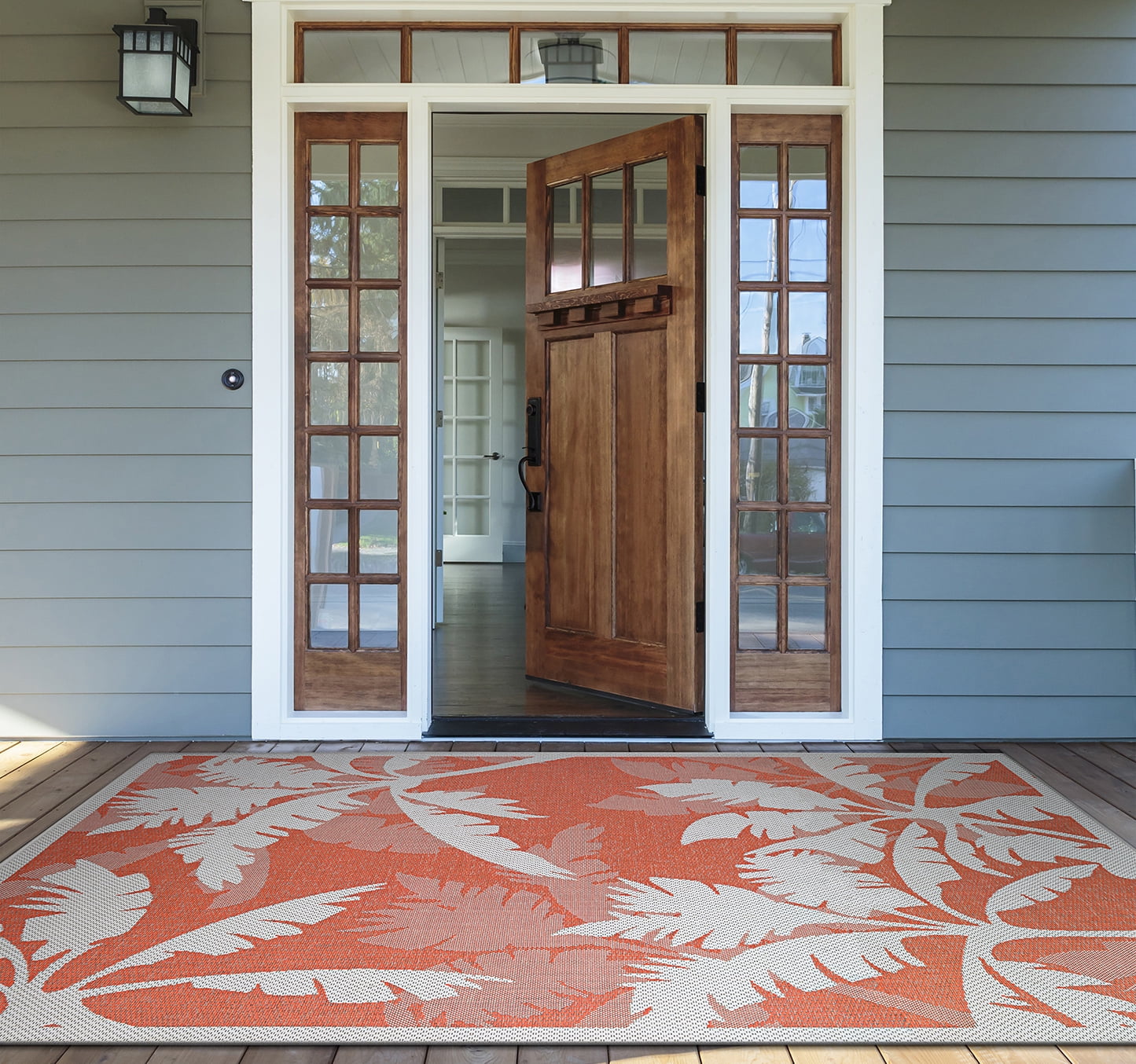Couristan Monaco Coastal Flora Indoor / Outdoor Area Rug, Ivory-Orange, 5'3" x 7'6"
