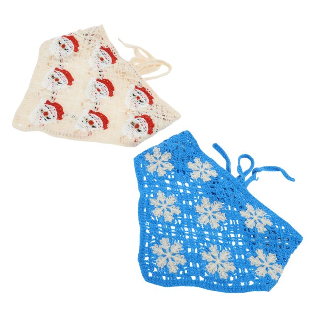 Ofertas Únicas 2 Pcs Bandana Triangular Turbante de Punto Bufanda de Ganchillo para Mujeres Azul Beige