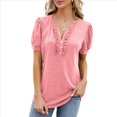 thumbnail image 3 of Blusas Tipo Túnica para Mujer, Informales, con Cuello en V, Corta, Blusas de Verano con Mangas Abullonadas y Volantes. Rosa M, 3 of 9