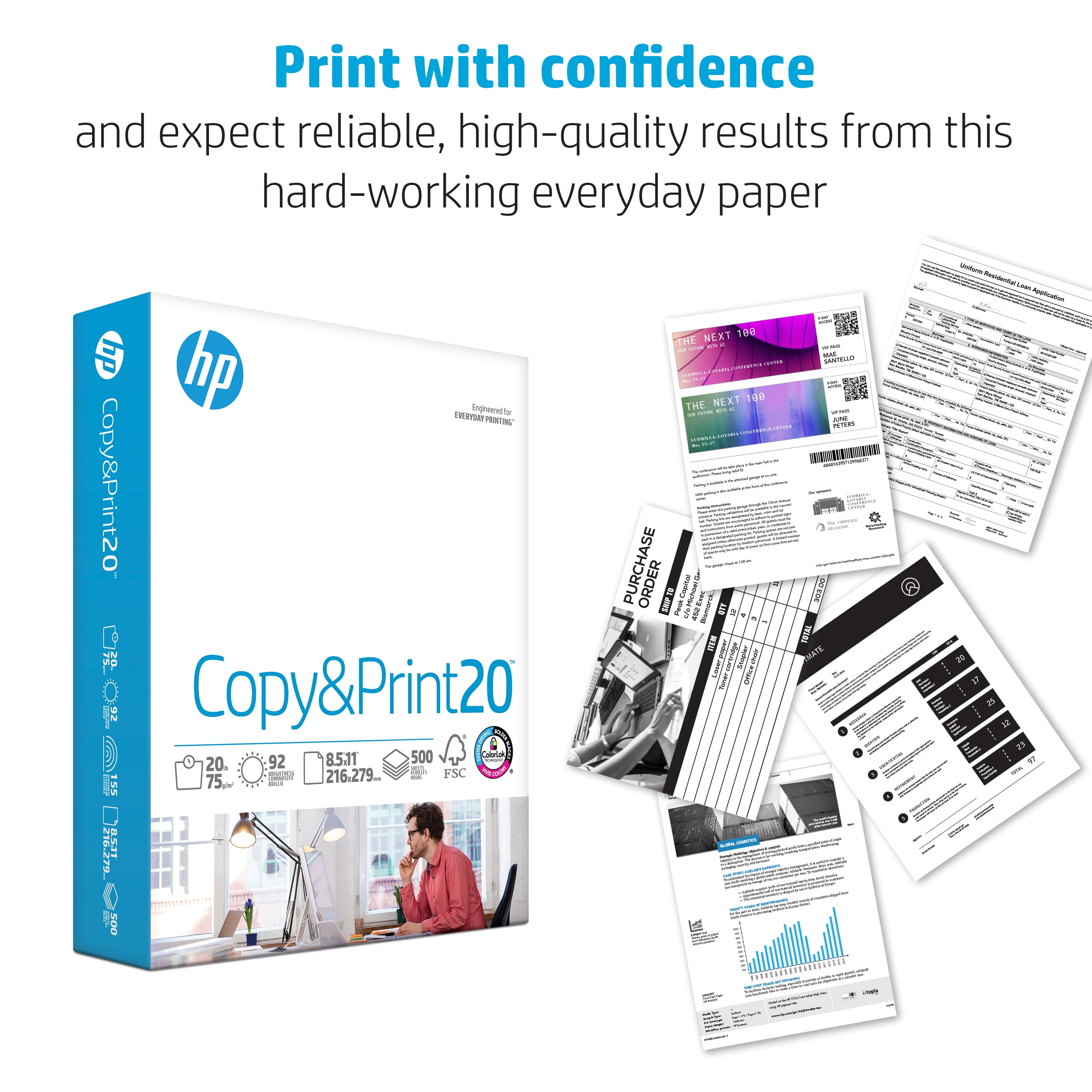 Copy/Fax/Ink Printer Paper, 95 Brightness, 20 lb.