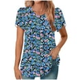 thumbnail image 2 of Fengqque 2025 Women's New Round Neck Pleated Tunic Top Curved Hem Printed Blouse, 2 of 5