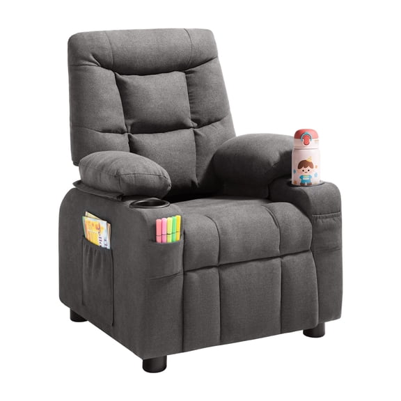 VEVOR Kids Recliner Chair, Toddler Lounger with Cup Holders & Pockets, 107° to 126° Adjustable Back, Breathable Polyester Upholstery Reclining Sofa with Foot-rest, for Boys and Girls, Children (Gray)