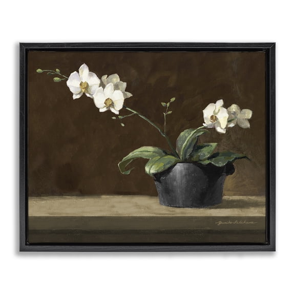 Stupell Industries Potted White Orchid on Ledge Black Framed Floater Canvas Wall Art, design by Yumiko Ichikawa
