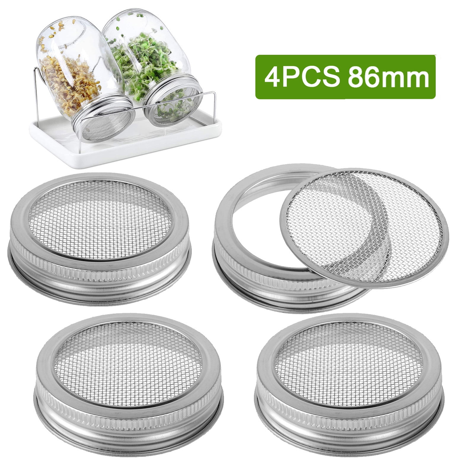 EEEkit 4pcs 86mm Sprouting Lids for Wide Mouth Mason Jars, Stainless
