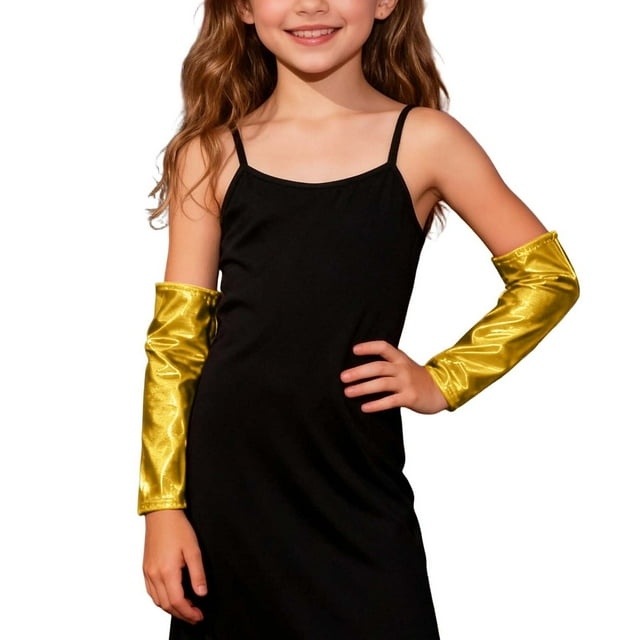 GDREDA Dancing and Glossy Performance Hand Sleeves for Stage Shows and Decorative Use Gold,L