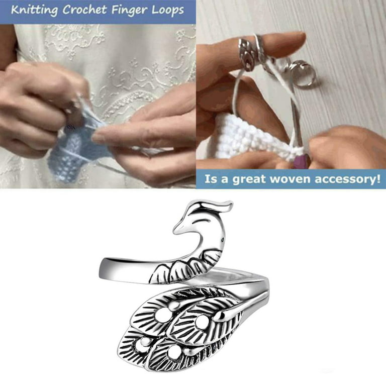 2PCAdjustable Crochet Ring for Finger,Braided Knitting Ring With Yarn Tension  Rings for Crocheting Knitting Accessories 2 Styles Silver