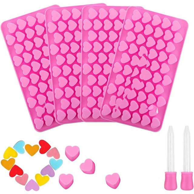 Moldes de silicona para dulces, 4 moldes de silicona en forma de corazón, moldes de silicona, mini moldes de silicona en forma de corazón para hacer pasteles y dulces DIY rosa