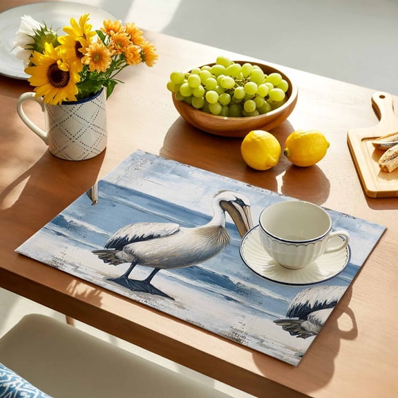 Pelican Ocean Placemats Set of 1, Modern Non-Slip Place Mats Washable Table Mats for Kitchen Dining Table Decorations Indoor/Outdoor