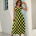 thumbnail image 3 of Maxi Dress Vintage Check Print Dress Black And Yellow Sexy V Neck Boho Beach Long Dresses Street Fashion Big Size Clothes, 3 of 7