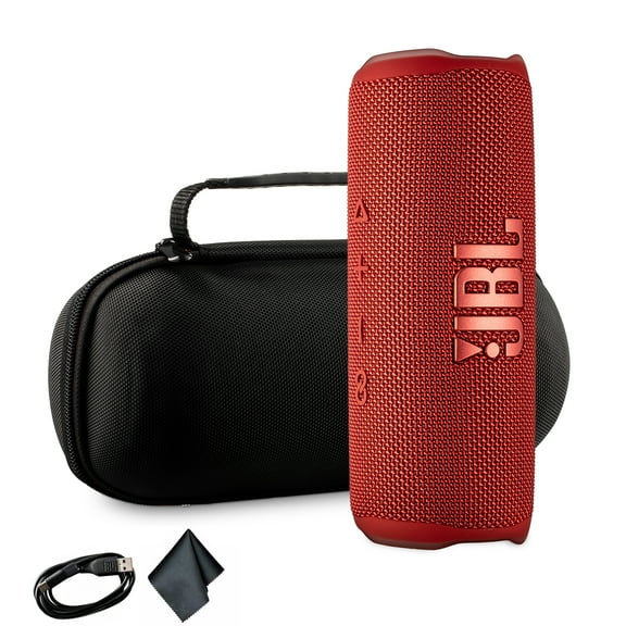 JBL Flip 6 Portable Bluetooth Speaker, IP67 Waterproof, Deep Bass, Red Bundle with Travel Case (International Model)