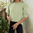 thumbnail image 2 of GBSYEWXS Sweaters For Women Outwear Knit Pullover Short Sleeve Crew Neck Solid Color Light Green Sweater, 2 of 7