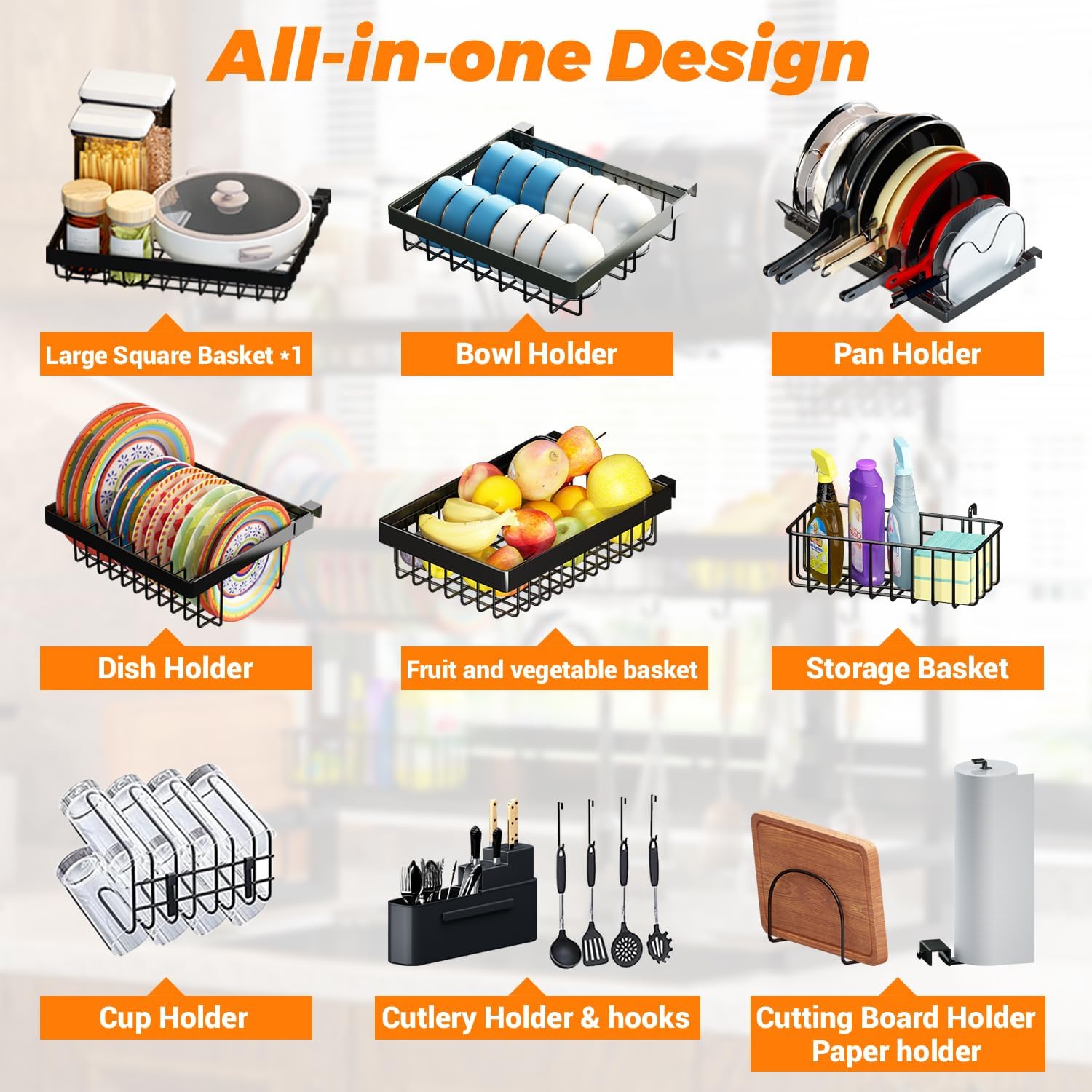 Over Sink Dish Drying Rack (Expandable Height/Length) Snap-On Design Large Dish Drainer Storage Counter Organizer 32-40L x 12W x 34-38H (inches)